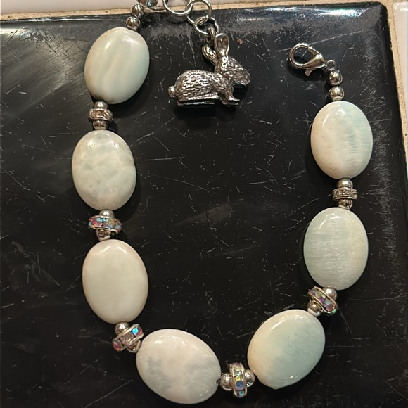 Pale Blue Stone w Bunny charm Bracelet - Picture 1 of 13